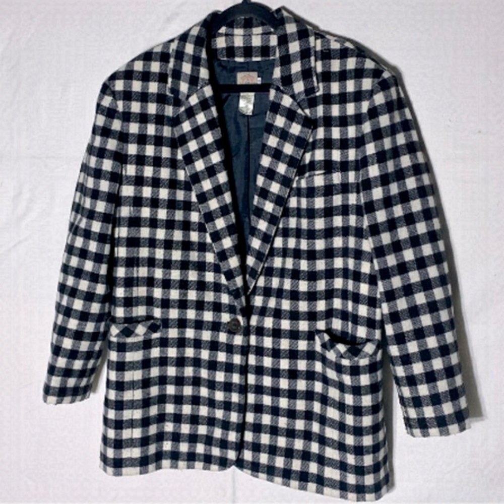VINTAGE Deck Mates Black And White Buffalo Check Plaid Blazer 12